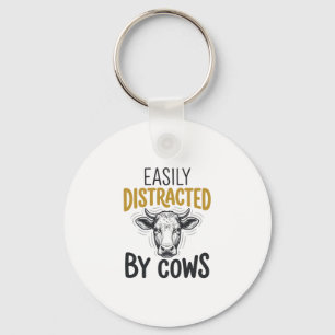 Easily Distracted By Cows Funny Cow Lover Shirt_1 Keychain
