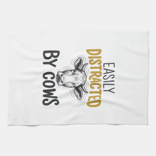 Easily Distracted By Cows Funny Cow Lover Shirt_1 Kitchen Towel