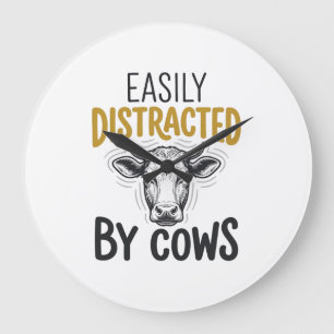 Easily Distracted By Cows Funny Cow Lover Shirt_1 Large Clock