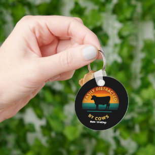 Easily Distracted By Cows Funny Farming Gift Lover Keychain