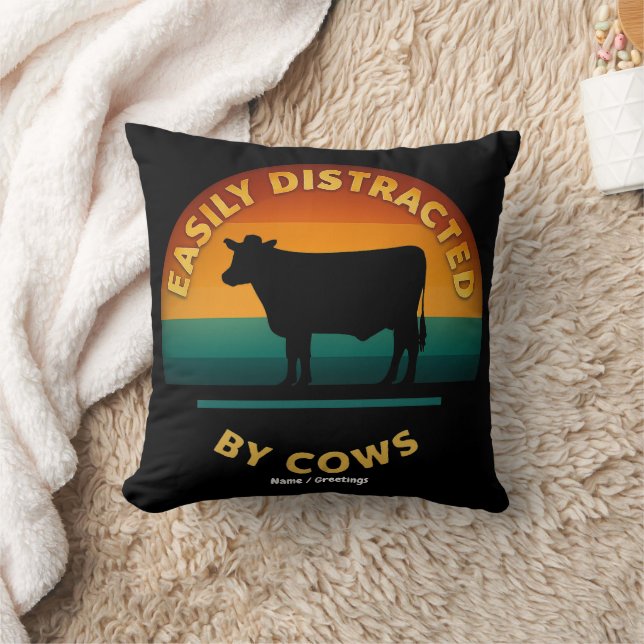Easily Distracted By Cows Funny Farming Gift Lover Throw Pillow (Blanket)