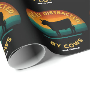 Easily Distracted By Cows Funny Farming Gift Lover Wrapping Paper