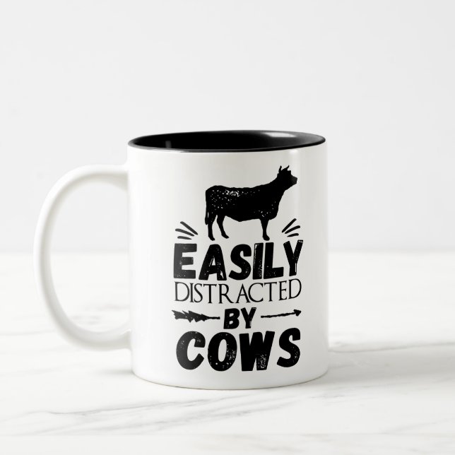 Easily Distracted By Cows Two-Tone Coffee Mug (Left)