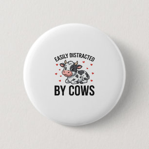 Easily Distracted by Cows Vintage Cow Graphic_1 2 Inch Round Button
