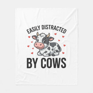 Easily Distracted by Cows Vintage Cow Graphic_1 Fleece Blanket