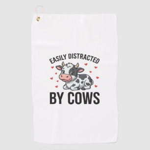 Easily Distracted by Cows Vintage Cow Graphic_1 Golf Towel