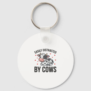 Easily Distracted by Cows Vintage Cow Graphic_1 Keychain