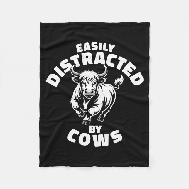 Easily Distracted By Cows Western Highland Cow  Fleece Blanket (Front)
