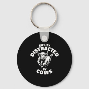 Easily Distracted By Cows Western Highland Cow Keychain