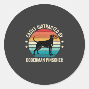 Easily Distracted by Doberman Pinscher Retro Sunse Classic Round Sticker