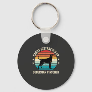 Easily Distracted by Doberman Pinscher Retro Sunse Keychain