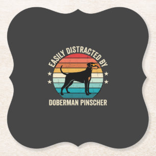 Easily Distracted by Doberman Pinscher Retro Sunse Paper Coaster