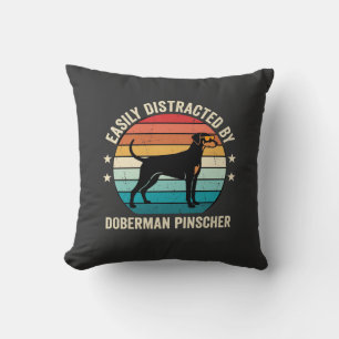 Easily Distracted by Doberman Pinscher Retro Sunse Throw Pillow