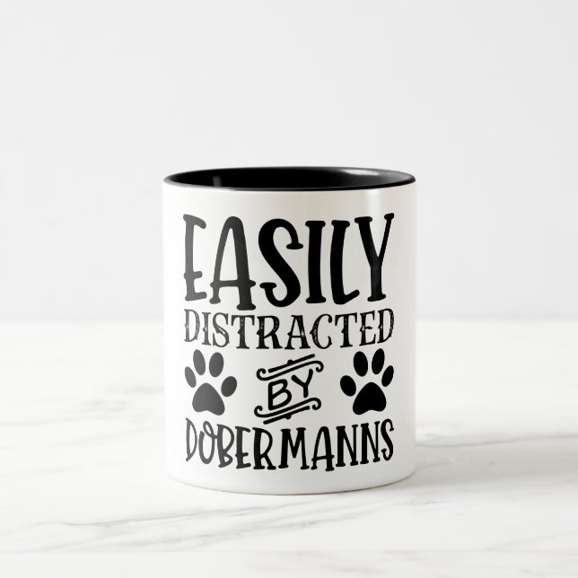 Easily Distracted By Dobermanns  Two-Tone Coffee Mug (Center)