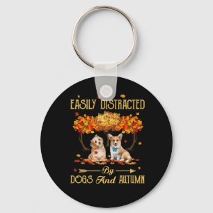 Easily Distracted By Dogs And Autumn Fall Season Keychain