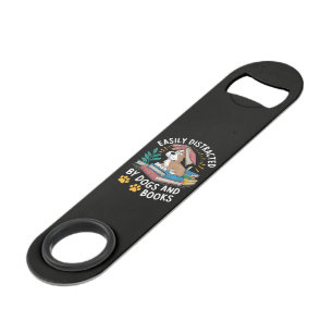 Easily Distracted by Dogs and Books Funny Pets Bar Key