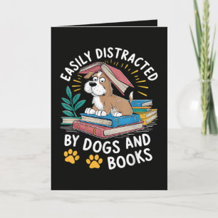 Easily Distracted by Dogs and Books Funny Pets Holiday Card