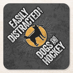 Easily Distracted by Dogs and Hockey Square Paper Coaster