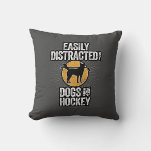 Easily Distracted by Dogs and Hockey Throw Pillow