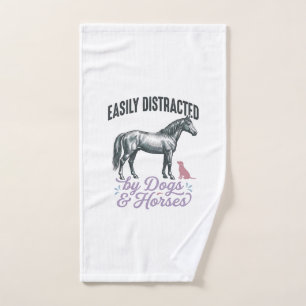 Easily Distracted by Dogs and Horses Shirt Design_ Hand Towel