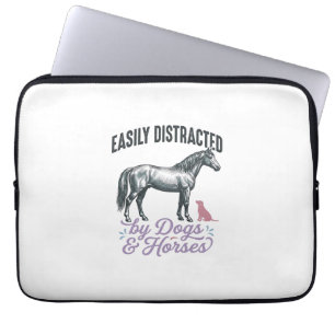 Easily Distracted by Dogs and Horses Shirt Design_ Laptop Sleeve