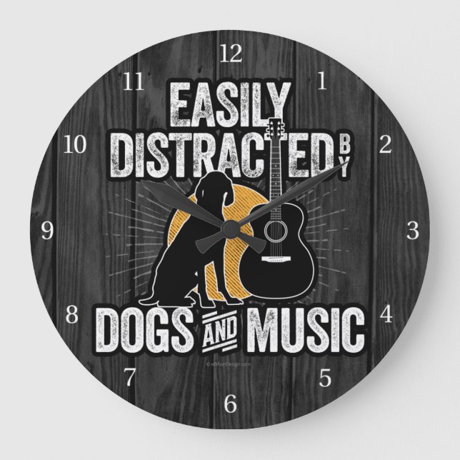 Easily Distracted by Dogs and Music Large Clock (Front)