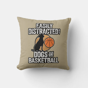 Easily Distracted by Dogs & Basketball Throw Pillow