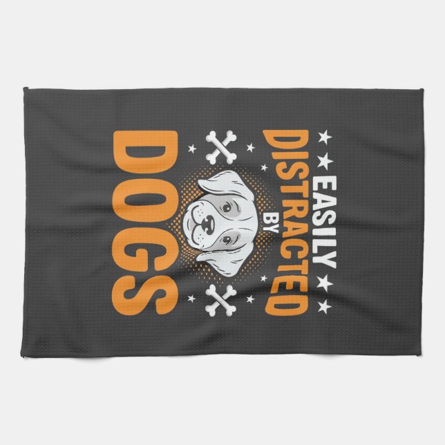 Easily Distracted By Dogs Kitchen Towel (Horizontal)