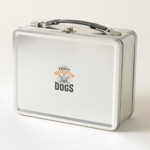 Easily Distracted By Dogs Vintage Dog Lover Design Metal Lunch Box
