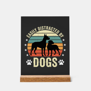 Easily Distracted by Dogs Vintage Retro Sunset Acrylic Sign