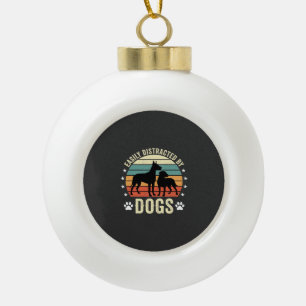 Easily Distracted by Dogs Vintage Retro Sunset Ceramic Ball Christmas Ornament