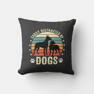 Easily Distracted by Dogs Vintage Retro Sunset Throw Pillow