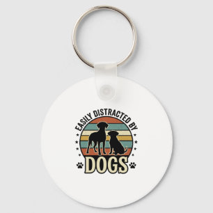 Easily Distracted by Dogs Vintage Silhouette Desig Keychain