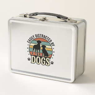 Easily Distracted by Dogs Vintage Silhouette Desig Metal Lunch Box