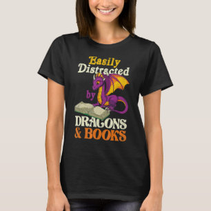 Easily Distracted By Dragons And Books Reading Boo T-Shirt
