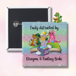 Easily Distracted by Dragons and Fantasy Books   2 Inch Square Button