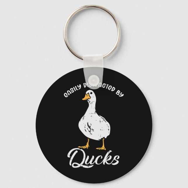 Easily Distracted By Ducks Funny Farmer Hunter Men Keychain (Front)