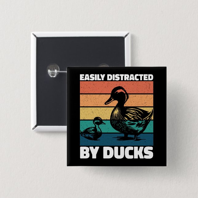 Easily Distracted By Ducks Lover Cool Farming Duck 2 Inch Square Button (Front & Back)