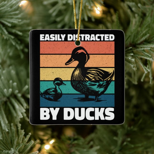 Easily Distracted By Ducks Lover Cool Farming Duck Ceramic Ornament (Tree)