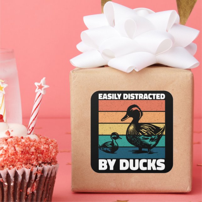 Easily Distracted By Ducks Lover Cool Farming Duck Square Sticker (Party)