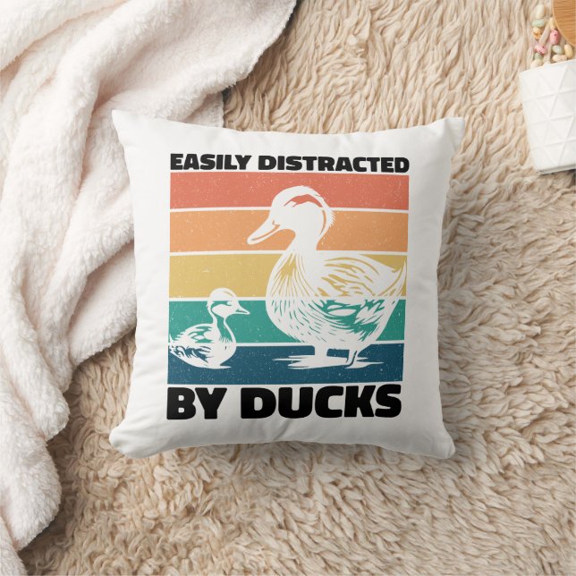 Easily Distracted By Ducks Lover Cool Farming Love Throw Pillow (Blanket)