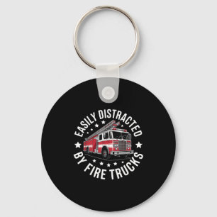 Easily Distracted By Fire Trucks Design Keychain