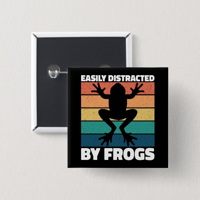 Easily Distracted By Frogs Lovers Colourful Design 2 Inch Square Button (Front & Back)