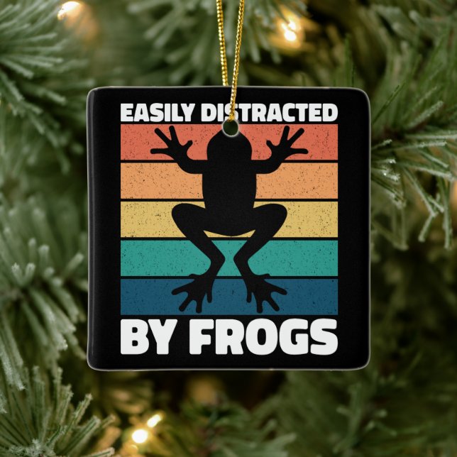 Easily Distracted By Frogs Lovers Colourful Design Ceramic Ornament (Tree)