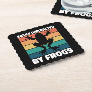 Easily Distracted By Frogs Lovers Colourful Design Paper Coaster