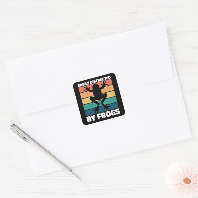 Easily Distracted By Frogs Lovers Colourful Design Square Sticker (Envelope)