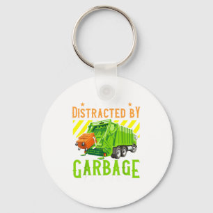 Easily Distracted By Garbage Trucks Funny Truck Lo Keychain