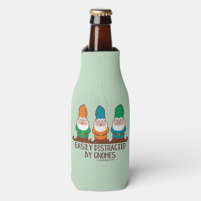 Easily Distracted by Gnomes Bottle Cooler (Bottle Front)