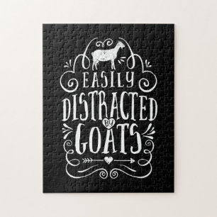 Easily Distracted By Goats Funny Goat Lover Gifts Jigsaw Puzzle