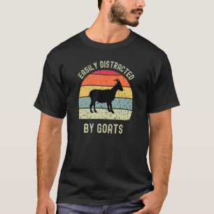 Easily Distracted by Goats Retro Groovy Farm Anima T-Shirt